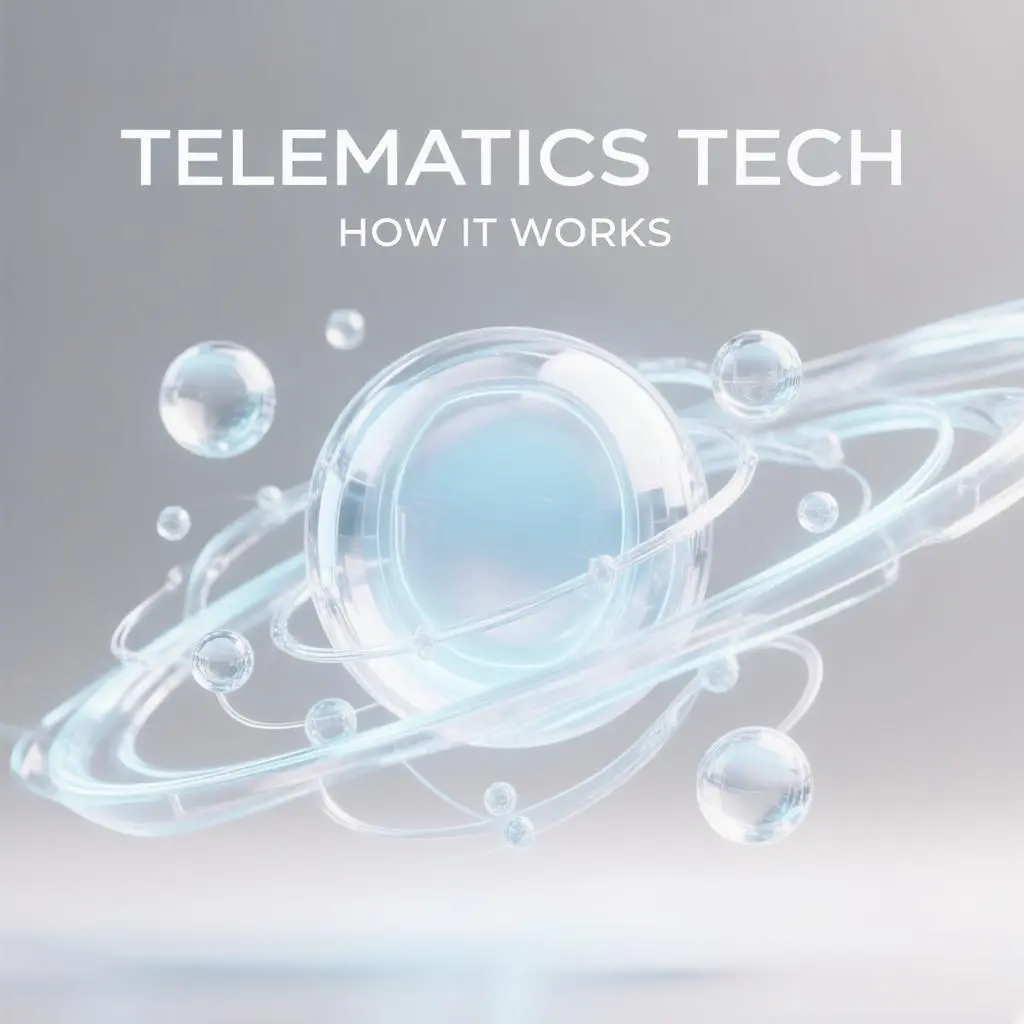 Telematics technology concept - glassmorphism design with abstract globes and orbits